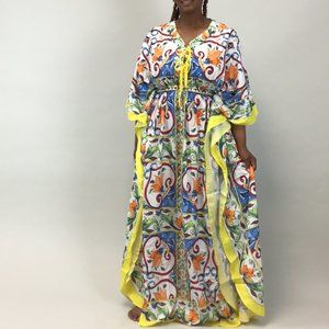 Plus size Floral Tropical Long Kimono Dress Lounger Beach Coverup